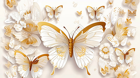 梦幻漂亮的金边白色卡通蝴蝶图片