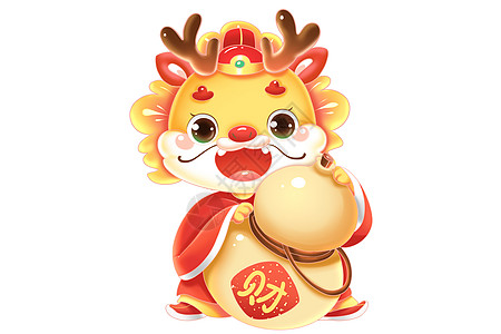 春节宣传单龙年春节卡通金龙抱葫芦插画