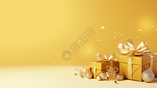 金黄色梦幻的卡通礼物盒背景背景图片