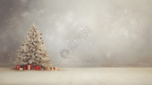 雪中唯美的卡通圣诞树简约背景高清图片