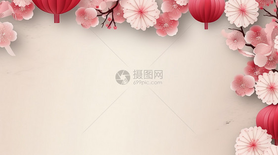 喜庆灯笼和纸扇春节背景图片