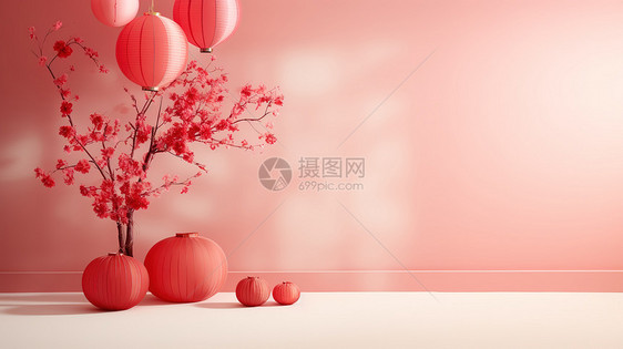 春节红色灯笼电商背景图片