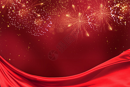 红色丝带背景烟花丝带背景设计图片