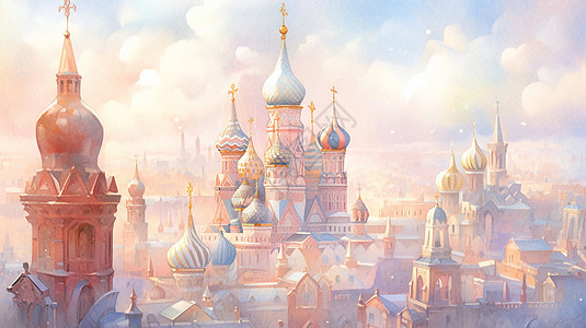 梦幻复古的水彩风卡通城堡图片