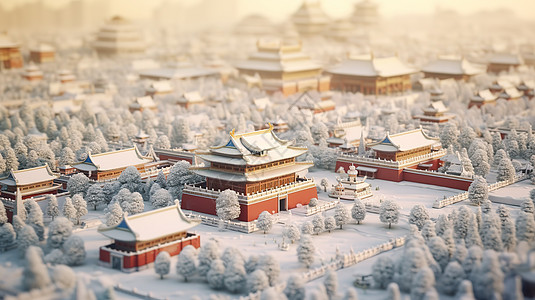 冬天下雪的北京城微缩场景图片