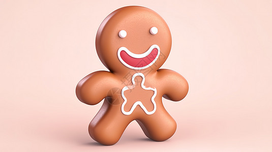 圣诞卡通可爱姜饼人3D图标图片