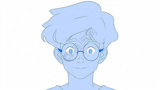 蓝色调小清新卡通男孩戴着眼镜高清图片