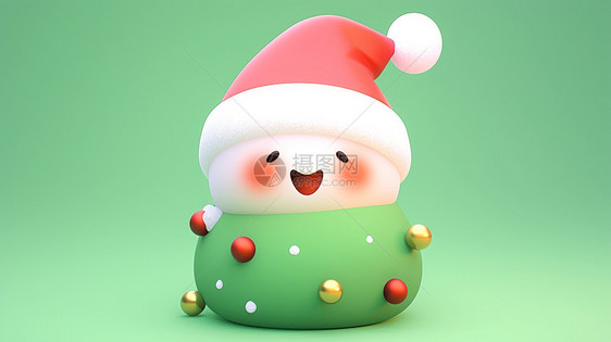 绿色身体戴着红色圣诞帽的卡通小雪人图片