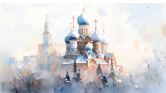 冬天一座复古欧式风情卡通城堡背景图片