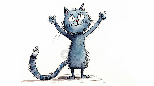 双手举起毛茸茸的卡通猫手绘风图片