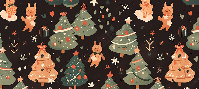 圣诞树与小动物相间的卡通图案图片