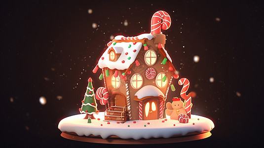 深色背景圣诞节可爱的卡通小房子图片
