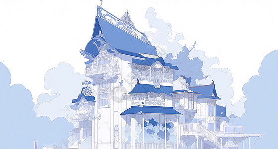 高高的蓝色卡通房子背景图片
