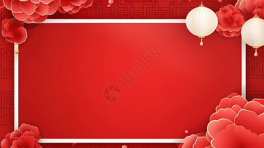 红色牡丹花新年背景背景图片