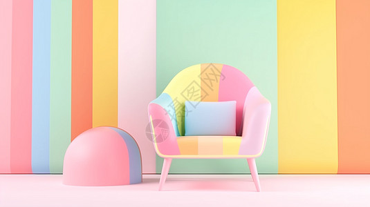 3D家具彩虹条纹时尚漂亮的卡通椅子插画