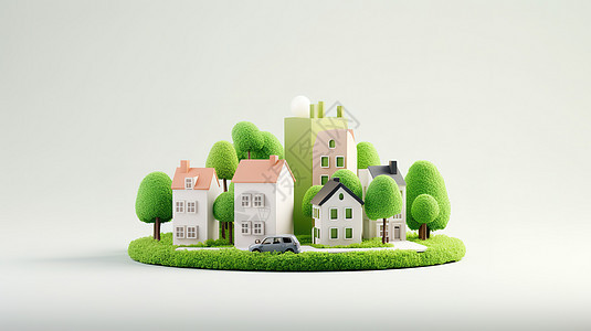 绿色住宅街景3D图标图片