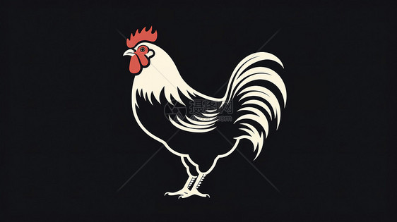 线条艺术动物公鸡图标图片