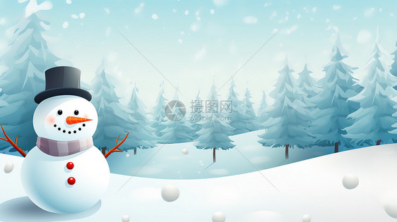 可爱的雪人雪景卡通插画图片