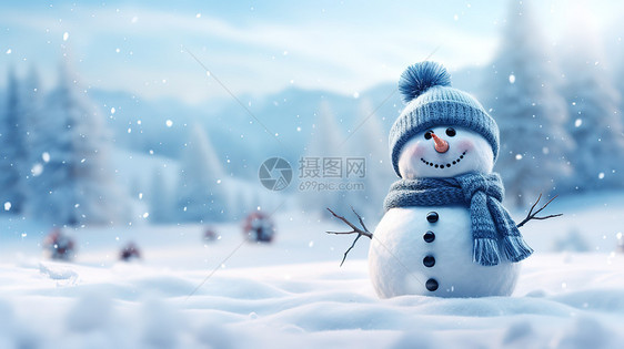 冬天白雪中可爱的雪人图片