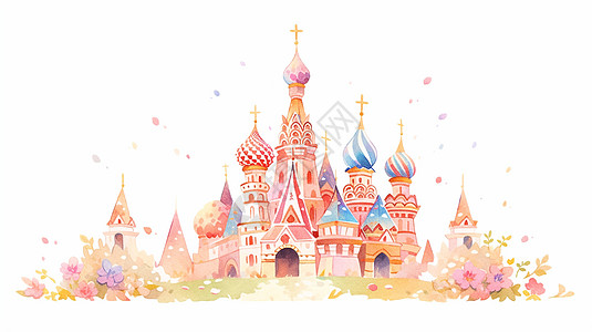 水彩风俄罗斯风情卡通城堡图片