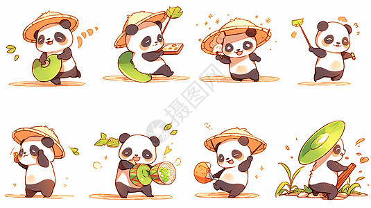 可爱的卡通大熊猫形象各种动作图片