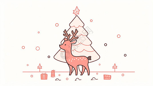 圣诞节简笔画可爱的卡通小鹿图片