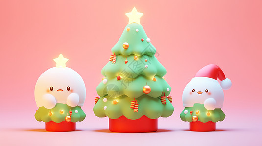 三棵有装饰的可爱卡通圣诞树图片