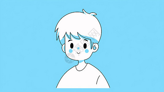 淡蓝色背景上微笑可爱的卡通小男孩背景图片