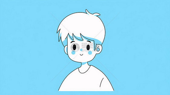 淡蓝色背景上微笑可爱的卡通小男孩图片