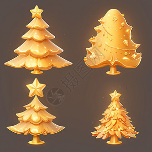 金色华丽的卡通圣诞树背景图片