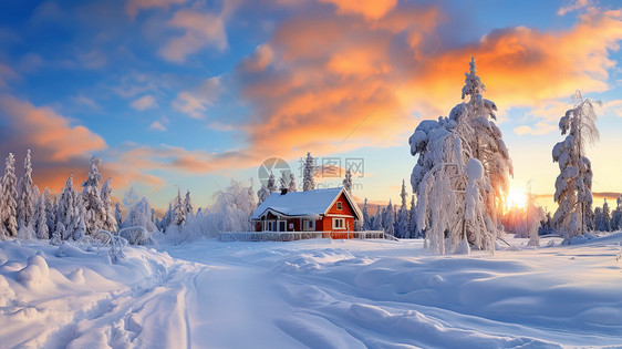 雪地森林阳光美景图片