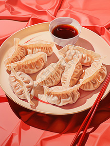 饺子包子中国传统美食卡通饺子与醋插画
