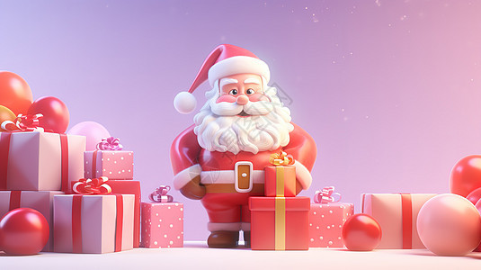 圣诞老人与礼物堆头3D背景图片