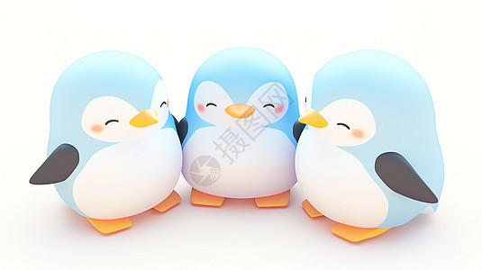 三个可爱的3D小企鹅图片