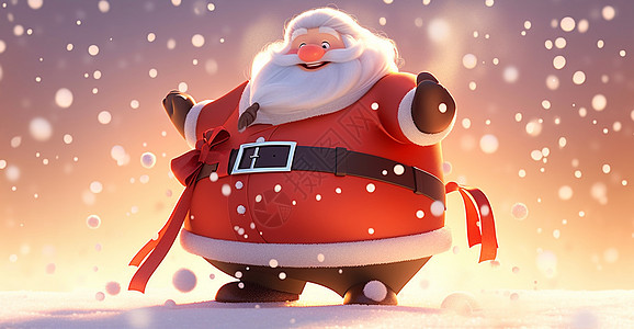 站在大雪中开心笑胖胖的卡通圣诞老人图片