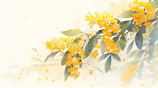 一枝黄色漂亮的黄色桂花卡通水彩画图片