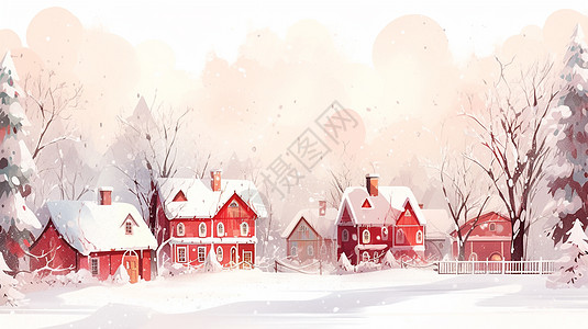 大雪冬天喜庆红色卡通圣诞屋插画