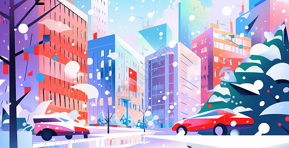 雪中唯美漂亮的卡通城市街景图片