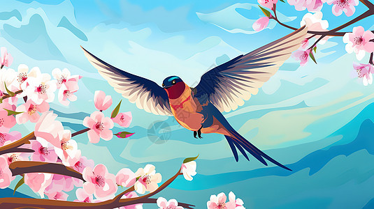 立春花朵盛开燕子飞翔图片
