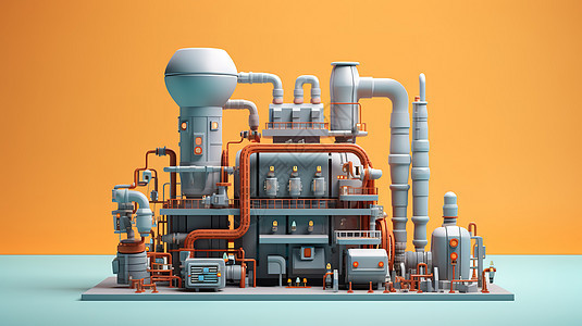 工厂机械管道概念抽象3D图片