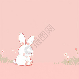 粉色背景可爱的卡通小白兔图片
