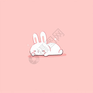 粉色背景上趴着睡觉的可爱卡通小白兔图片