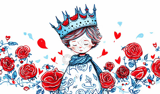 戴着蓝色皇冠的可爱卡通小王子图片