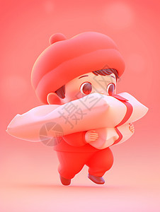 戴着红色帽子抱着东西的可爱卡通小男孩图片