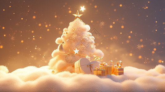 梦幻华丽金色云朵卡通圣诞树图片