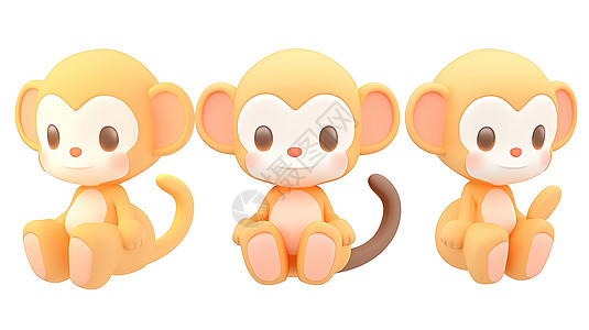 三个猴子3D图标高清图片