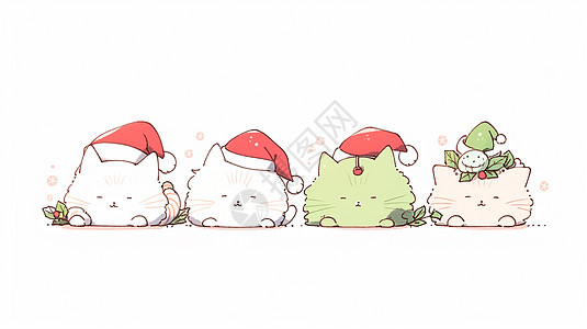 戴着圣诞帽圆圆可爱的卡通小白猫图片