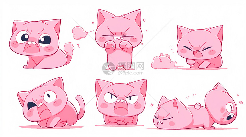 淡粉色生气表情可爱的卡通小粉猫图片