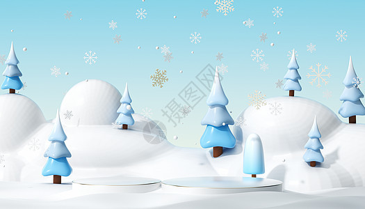 C4D创意卡通冬天场景背景图片