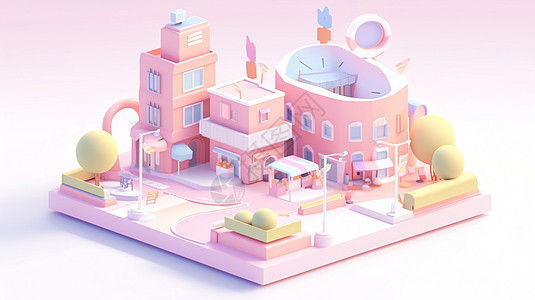 粉色立体可爱的卡通小房子图片